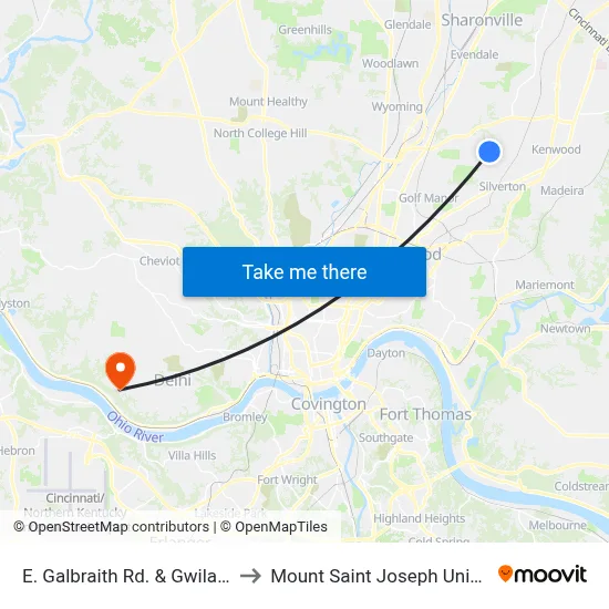 E. Galbraith Rd. & Gwilada Dr. to Mount Saint Joseph University map