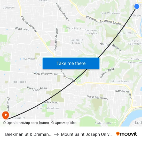 Beekman St & Dreman Ave to Mount Saint Joseph University map