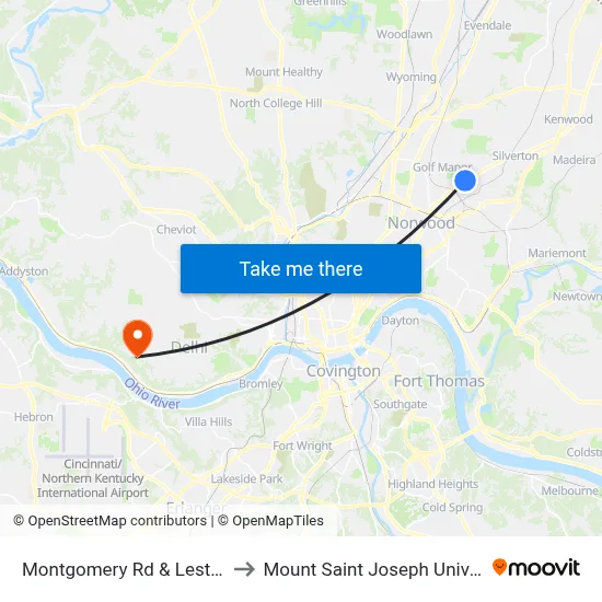 Montgomery Rd & Lester Rd to Mount Saint Joseph University map