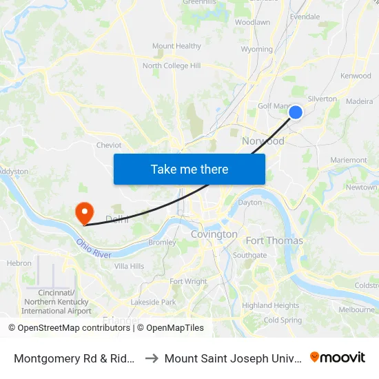 Montgomery Rd & Ridge Rd to Mount Saint Joseph University map