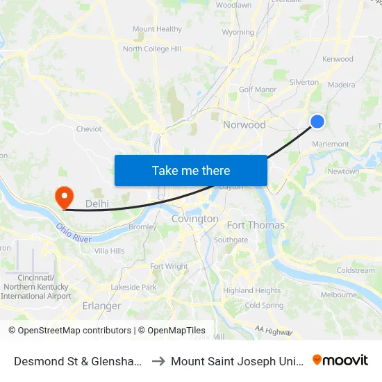 Desmond St & Glenshade Ave to Mount Saint Joseph University map
