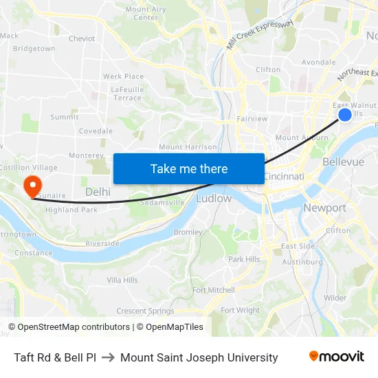 Taft Rd & Bell Pl to Mount Saint Joseph University map