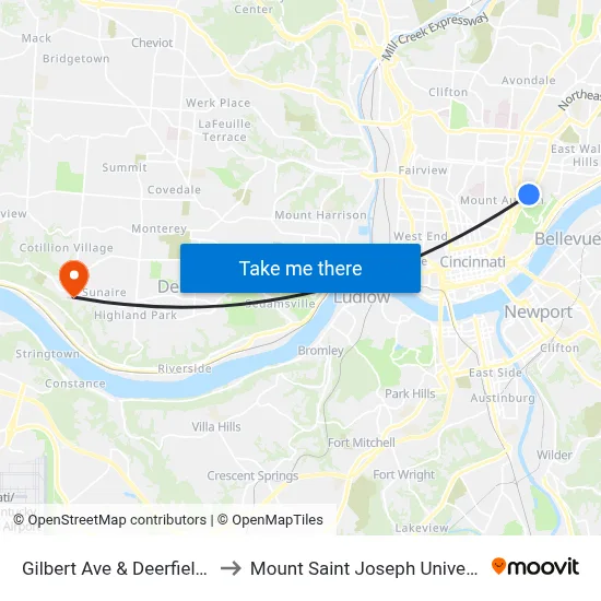 Gilbert Ave & Deerfield Pl to Mount Saint Joseph University map