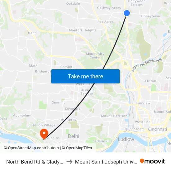 North Bend Rd & Gladys Ave to Mount Saint Joseph University map