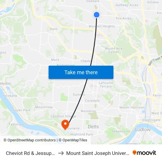 Cheviot Rd & Jessup Rd to Mount Saint Joseph University map