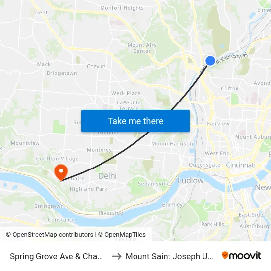 Spring Grove Ave & Chambers St to Mount Saint Joseph University map