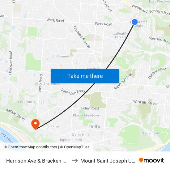 Harrison Ave & Bracken Woods Ln to Mount Saint Joseph University map