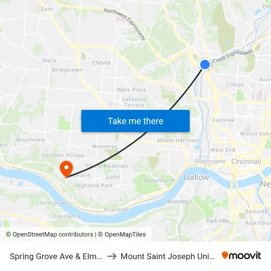 Spring Grove Ave & Elmore St to Mount Saint Joseph University map
