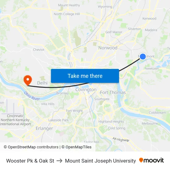 Wooster Pk & Oak St to Mount Saint Joseph University map