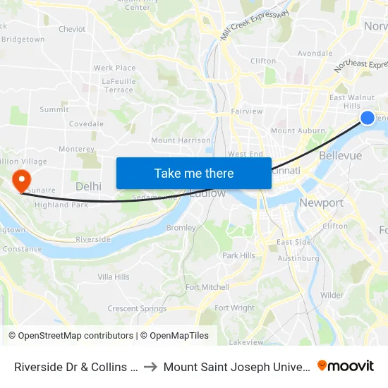 Riverside Dr & Collins Ave to Mount Saint Joseph University map