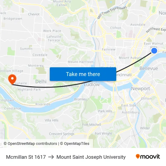 Mcmillan St 1617 to Mount Saint Joseph University map