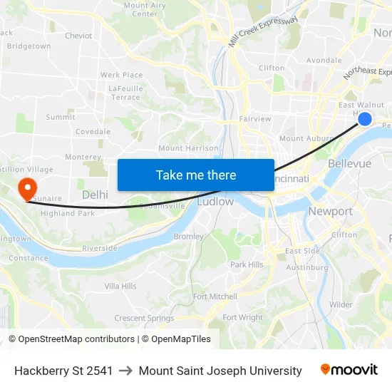 Hackberry St 2541 to Mount Saint Joseph University map
