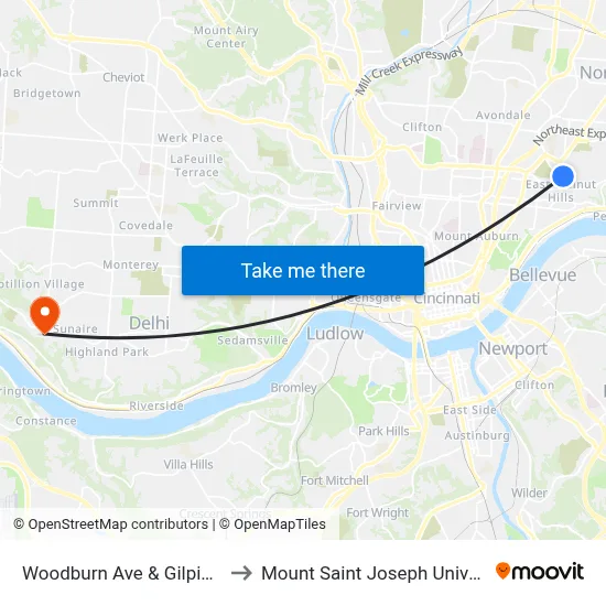 Woodburn Ave & Gilpin Ave to Mount Saint Joseph University map