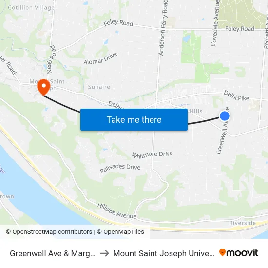 Greenwell Ave & Marge Pl to Mount Saint Joseph University map