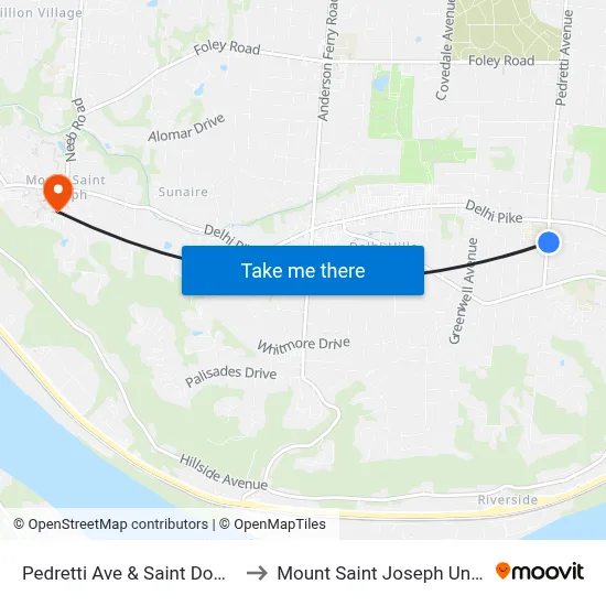 Pedretti Ave & Saint Dominic Dr to Mount Saint Joseph University map