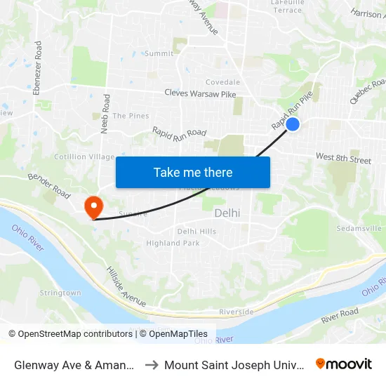 Glenway Ave & Amanda Pl to Mount Saint Joseph University map