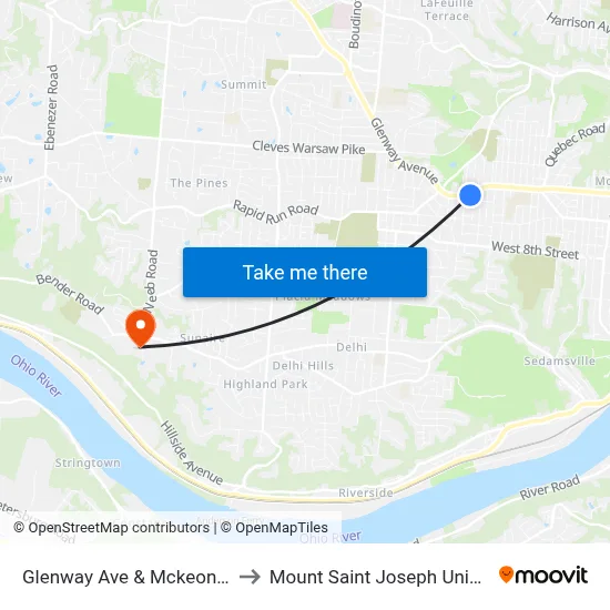 Glenway Ave & Mckeone Ave to Mount Saint Joseph University map