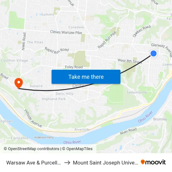 Warsaw Ave & Purcell Ave to Mount Saint Joseph University map