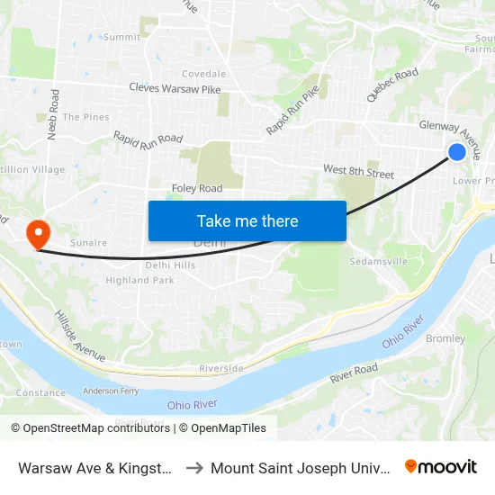 Warsaw Ave & Kingston Pl to Mount Saint Joseph University map