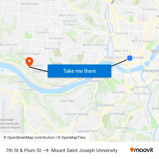 7th St & Plum St to Mount Saint Joseph University map