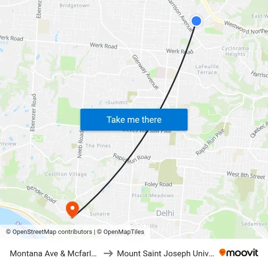 Montana Ave & Mcfarlan Rd to Mount Saint Joseph University map