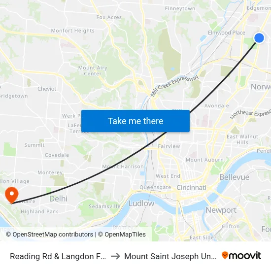 Reading Rd & Langdon Farm Rd to Mount Saint Joseph University map