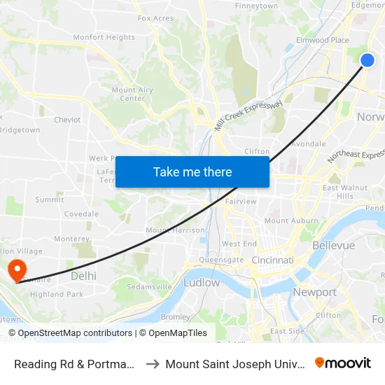 Reading Rd & Portman Ave to Mount Saint Joseph University map