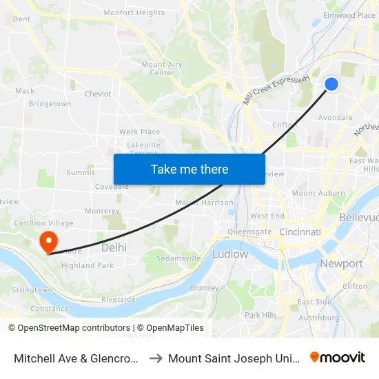 Mitchell Ave & Glencross Ave to Mount Saint Joseph University map