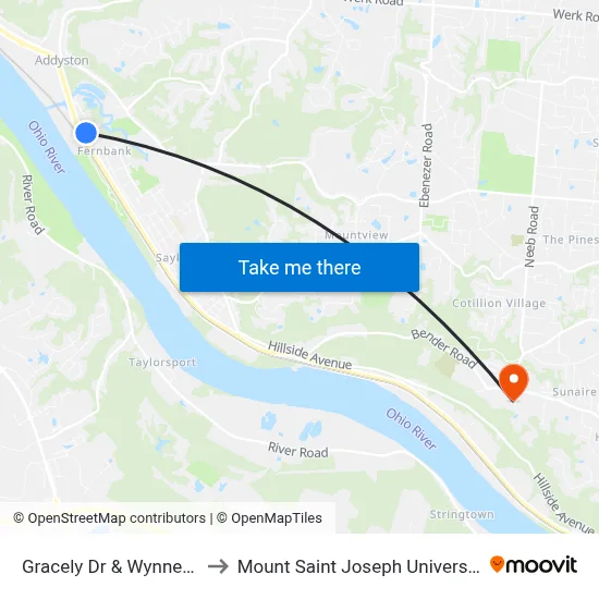 Gracely Dr & Wynne Pl to Mount Saint Joseph University map