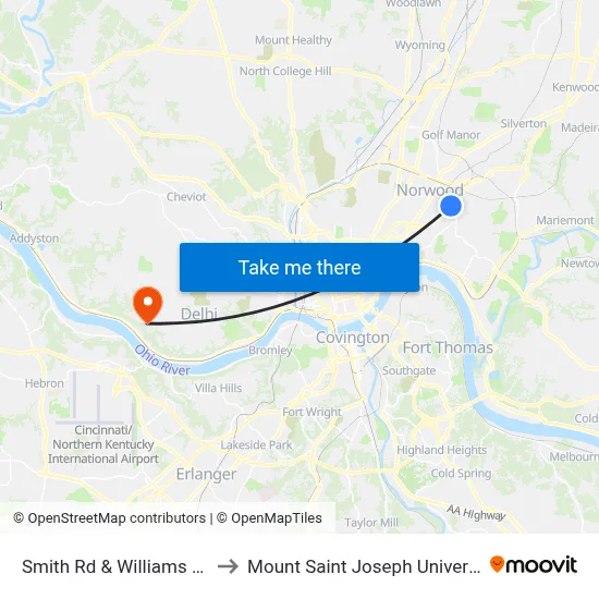 Smith Rd & Williams Ave to Mount Saint Joseph University map