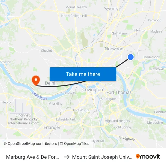 Marburg Ave & De Forest Dr to Mount Saint Joseph University map
