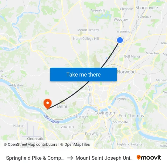 Springfield Pike & Compton Rd to Mount Saint Joseph University map