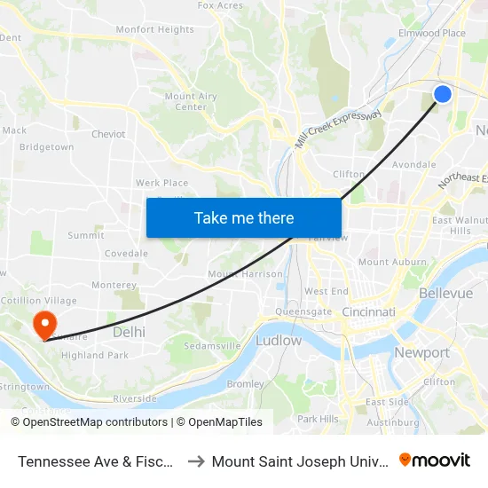 Tennessee Ave & Fischer Pl to Mount Saint Joseph University map