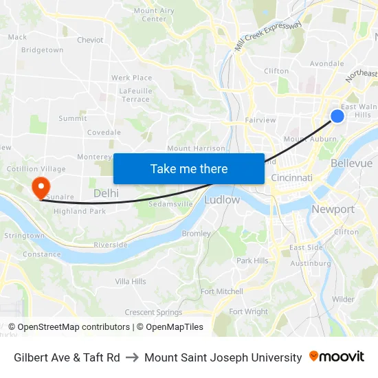 Gilbert Ave & Taft Rd to Mount Saint Joseph University map