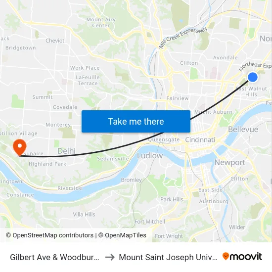Gilbert Ave & Woodburn Ave to Mount Saint Joseph University map