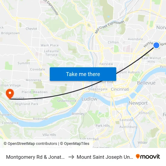 Montgomery Rd & Jonathan Ave to Mount Saint Joseph University map