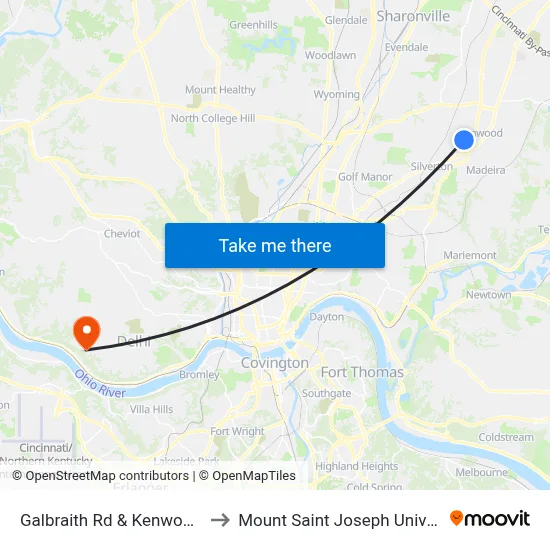 Galbraith Rd & Kenwood Rd to Mount Saint Joseph University map