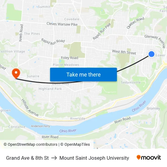 Grand Ave & 8th St to Mount Saint Joseph University map