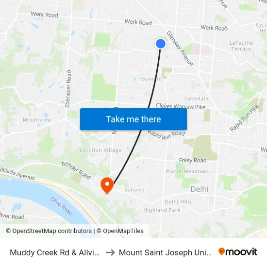 Muddy Creek Rd & Allview Cir to Mount Saint Joseph University map