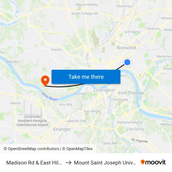 Madison Rd & East Hill Ave to Mount Saint Joseph University map