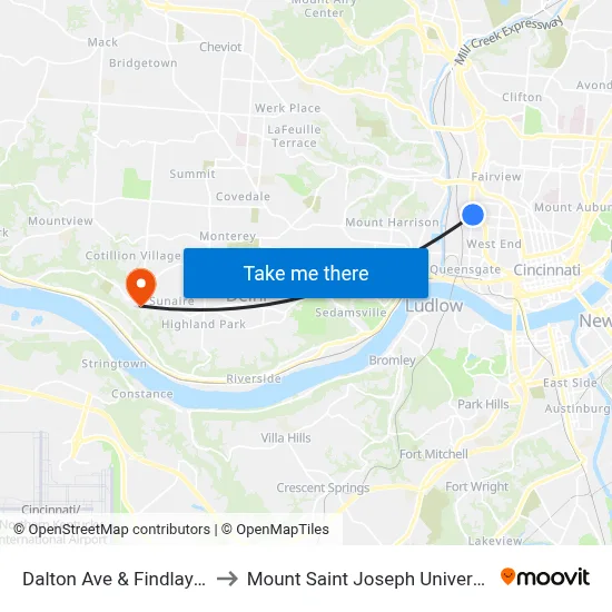 Dalton Ave & Findlay St to Mount Saint Joseph University map