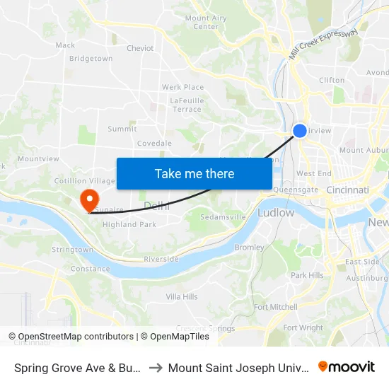Spring Grove Ave & Buck St to Mount Saint Joseph University map