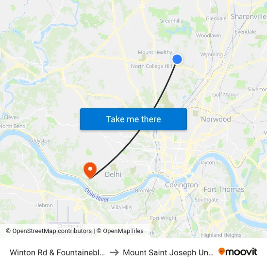 Winton Rd & Fountainebleau Ter to Mount Saint Joseph University map