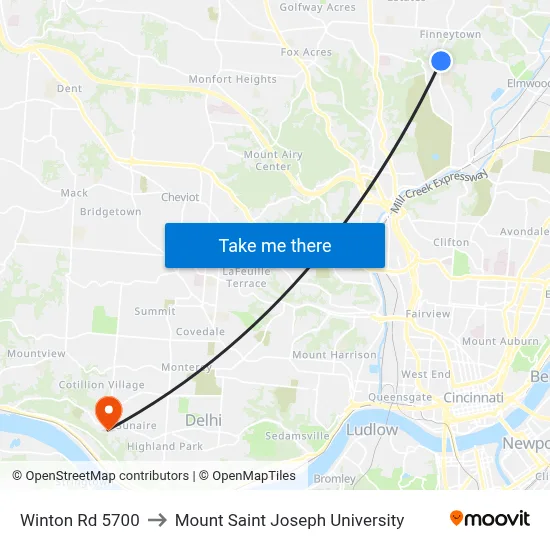 Winton Rd 5700 to Mount Saint Joseph University map