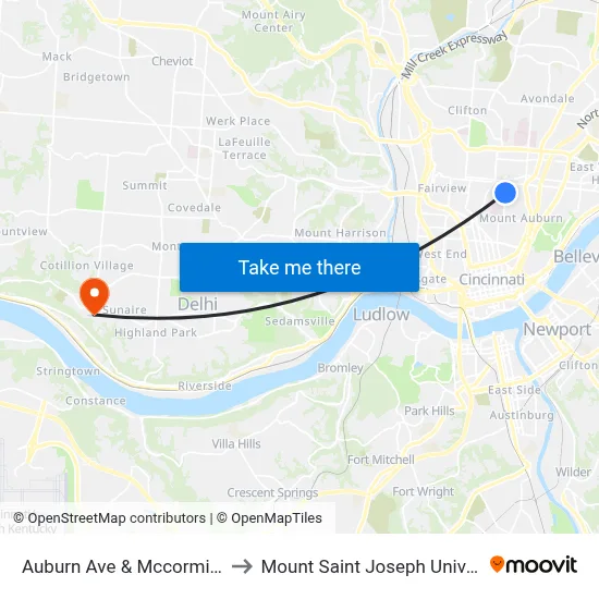 Auburn Ave & Mccormick Pl to Mount Saint Joseph University map