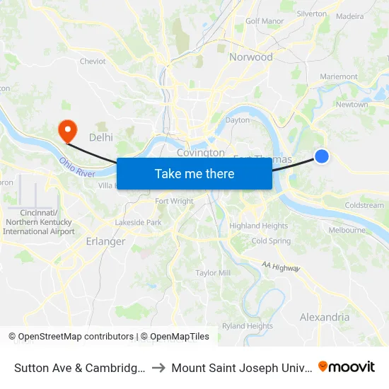 Sutton Ave & Cambridge Ave to Mount Saint Joseph University map