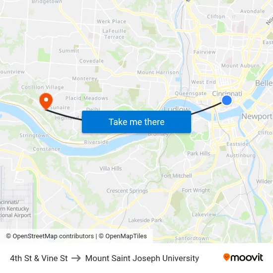4th St & Vine St to Mount Saint Joseph University map
