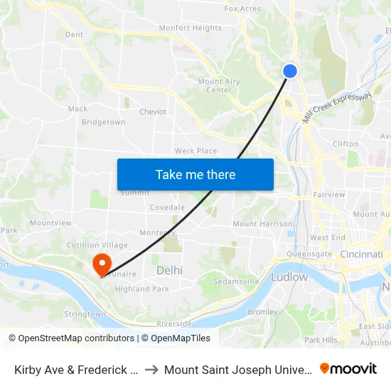Kirby Ave & Frederick Ave to Mount Saint Joseph University map