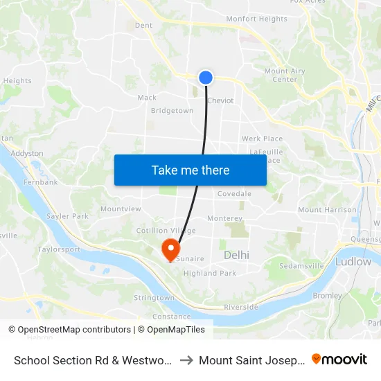 School Section Rd & Westwood Northern Blvd to Mount Saint Joseph University map