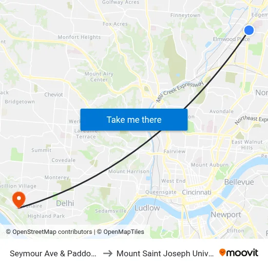 Seymour Ave & Paddock Rd to Mount Saint Joseph University map